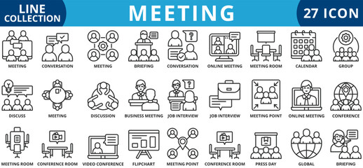 Meeting icon set outline style icon set collection vector illustration