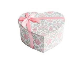 Decorative heart-shaped gift box with floral pattern and pink ribbon