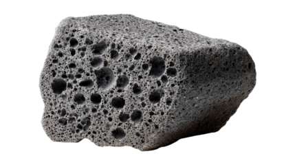 Pumice stone showing porous volcanic rock texture and lightweight composition on a transparent background