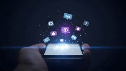 Minimalist digital privacy concept with smartphone and eye icons