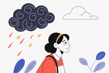 Student Feeling Sad and Unmotivated Flat Vector Illustration