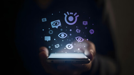Minimalist digital privacy concept with smartphone and eye icons