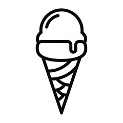 Fototapeta premium Ice Cream Cone Simple Line Art Black White Illustration for Dessert Menu