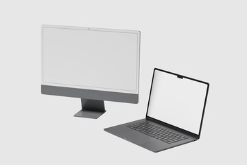Realistic set of monitor, laptop,  ideal for showcasing user interface, website layouts, app previews, or branding concepts PNG. Vector illustration 