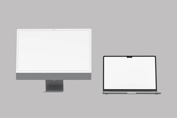 Realistic set of monitor, laptop,  ideal for showcasing user interface, website layouts, app previews, or branding concepts PNG. Vector illustration 
