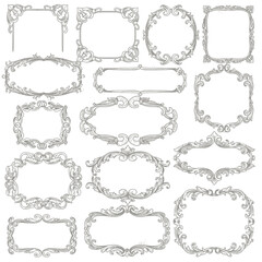 Obraz premium Collection of ornate gray frames and borders on a white background