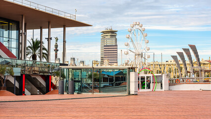 Tourist attractions next to the port of Barcelona, spaces for tourists to stroll, Catalonia.