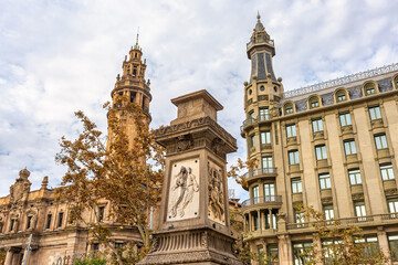 Monumental buildings next to the port of Barcelona and the beginning of the city's Gothic quarter.