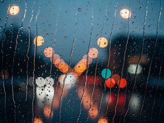 Raindrops on Window with City Lights at Night