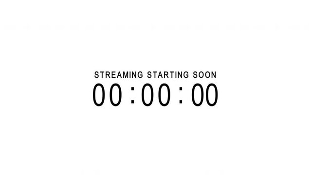 5 to 0 seconds, five second countdown with animated text streaming starting soon, 4k video
