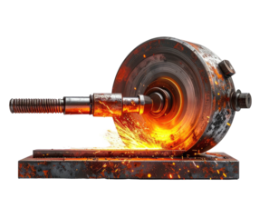 Fiery sparks erupt from a grinding wheel, intense work scene