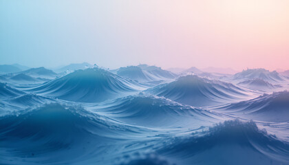 Serene ocean waves cresting under pastel sunset sky
