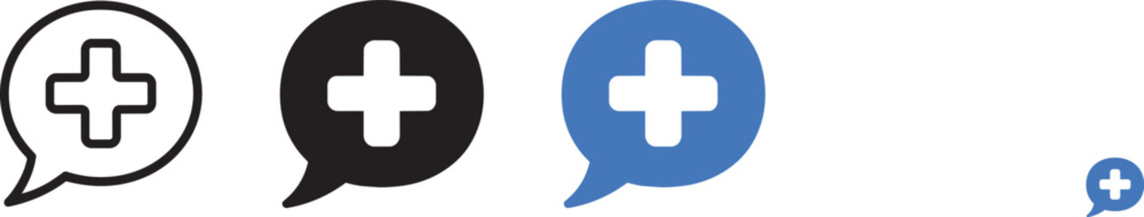 Obraz premium Medical chat bubble with cross icon set for online healthcare consultation and support center