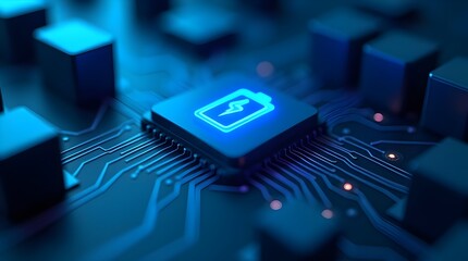 Glowing ai security microchip on smart circuit board for modern cybersecurity, encrypted data protection, privacy focused computing and advanced digital technology