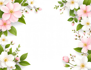 Obraz premium Floral frame with pink and white blossoms on white background