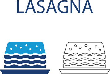 Lasagna icons, Line art, Solid Vector illustration 