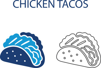 Chicken tacos icons, Line art, Solid Vector illustration 