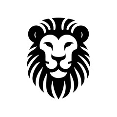 Bold black and white lion head logo design illustration