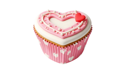 Pink heart shaped cupcake isolated on transparent background