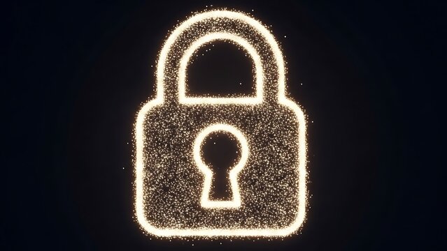 Golden glowing digital padlock icon on dark background, cyber security and data protection concept. - Powered by Adobe