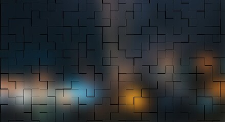 Dark Abstract Geometric Square Pattern Background with Colorful Gradient Glow