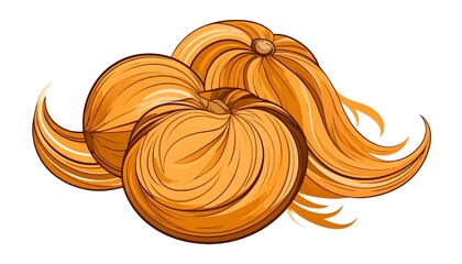 Stylized Illustration of Golden Orange Fibrous Bulbs Isolated on White Background
