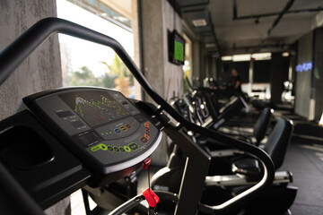 Close Up Treadmill Screen Display in Gym
