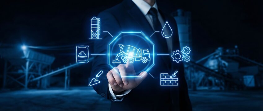 Businessman interacting with innovative construction technology interface - Powered by Adobe