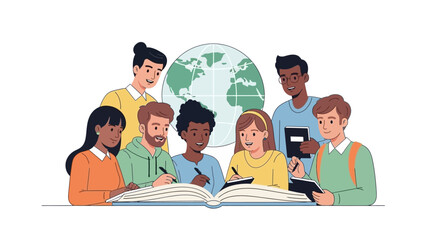 Diverse Group of Students Reading Together.