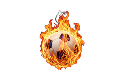 Burning Ball: A soccer ball is engulfed in flames, creating a striking and dynamic visual that conveys intensity, passion, and the heat of competition.