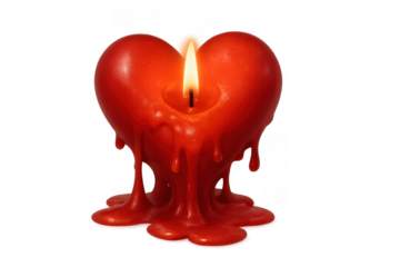 Red heart candle burning with melting wax