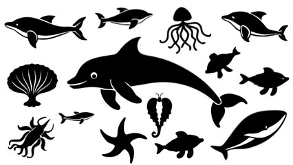 Marine life icons set Vector © Rana