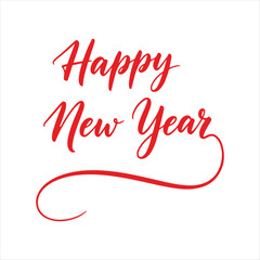 Red brush calligraphy Happy New Year greeting with elegant swash, vector illustration on white background