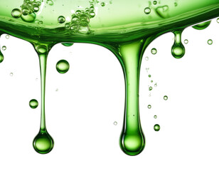 Isolated green liquid pouring with bubbles, cut out