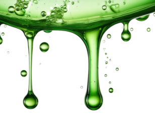 Isolated green liquid pouring with bubbles, cut out