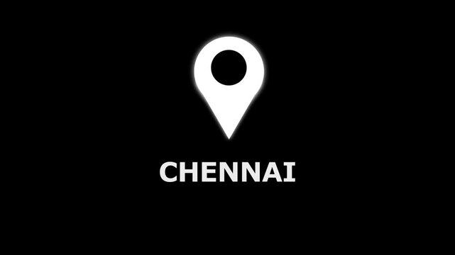 Location of the city of chennai the name of the place with the location has been displayed,  GPS location tracking icon location animation on background..