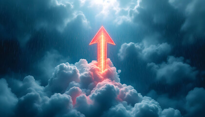 A minimalist illustration of an arrow piercing through clouds and ascending