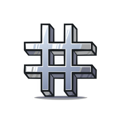 Obraz premium Stylized Silver Hashtag Icon Symbol with 3D Effect on White