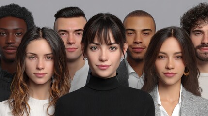 Fototapeta premium Group portrait of a diverse group of people. there are nine people in total, all of whom appear to be of different ages and ethnicities.