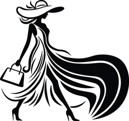 Modern line art illustration of a stylish woman
