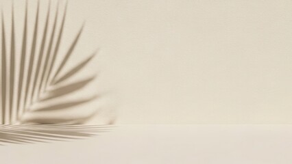Soft beige background with palm leaf shadow