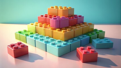 Obraz premium Brightly Colored Plastic Building Blocks Stacked in Pyramid
