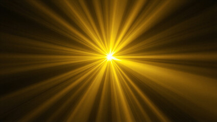 Bright golden starburst light flare glowing with radial rays on dark background