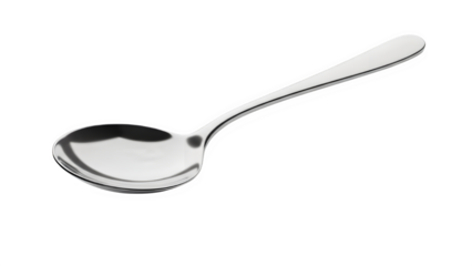 Shiny metal teaspoon or dessert spoon isolated on transparent background
