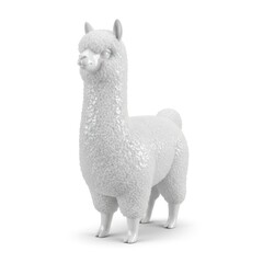 A textured white llama figurine stands in a studio against a white background. The object is brightly lit and isolated.