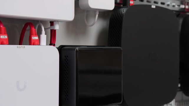 Electrical panel with Internet equipment and multimedia equipment. 