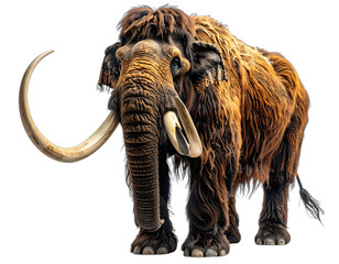 Obraz premium Large, furry, ancient mammal with long, curved tusks, set against a transparent background