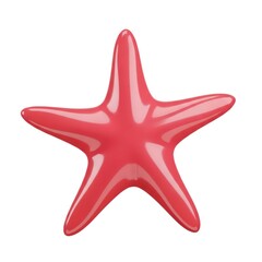 A single, vibrant red starfish with a glossy finish and five distinct arms is isolated on a clean white background, highlighting its smooth, curved form.