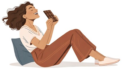 Woman Enjoying Chocolate Alone on Valentine&rsquo;s Day