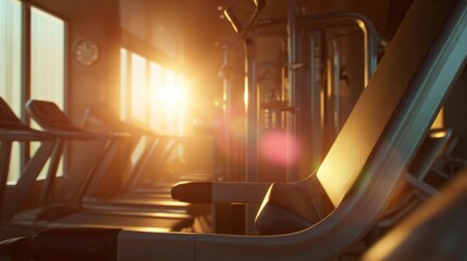 Row of exercise machines in a gym. the machines are arranged in neat rows and appear to be made of metal.